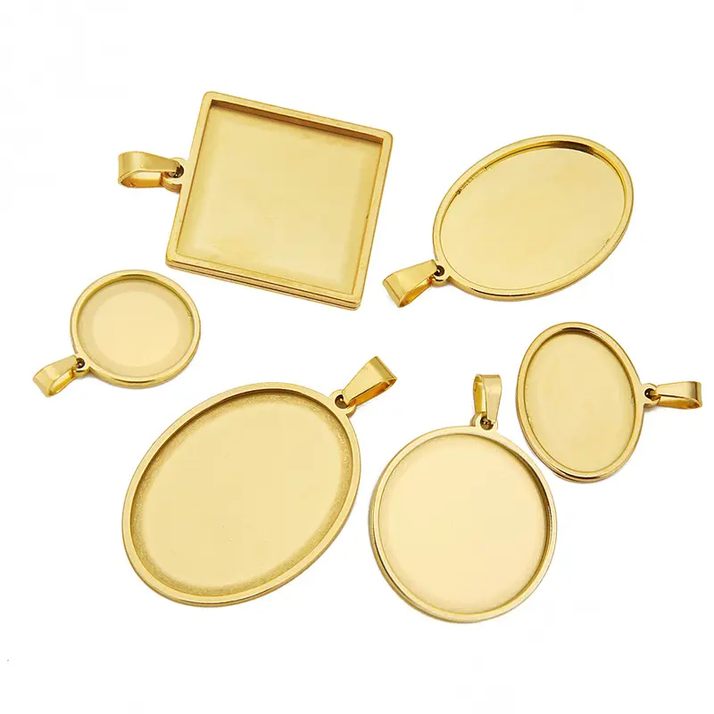 Fashion Stainless Steel Jewellery 18k Gold Plated Blank Tray Bezel Pendants Charms for Making Jewelry Necklace