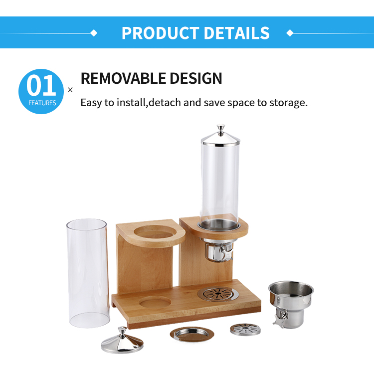 Cereal dispenser stand hotel 3 liter steel mini wooden base double food kitchen bulk cereal dispenser