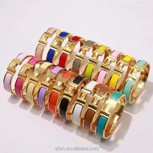 Colorful 12mm Width 17cm 19cm 316L Stainless Steel Bracelet Fashion Jewelry Letter H Enamel Bracelet Bangles