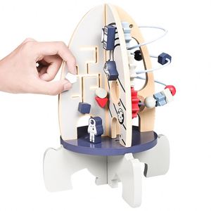 Cadeaux d'anniversaire pour le développement des capacités des enfants : Jouet spatial pour bébé, jouet fusée, labyrinthe de perles, jouets en bois, cube d'activités - Product Image 4