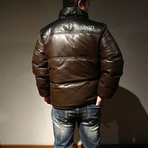 Chaqueta de plumón de piel auténtica gruesa de alta calidad para invierno personalizada abrigos de piel de vaca y oveja cálidos con cuello levantado para hombre de talla grande - Product Image 2