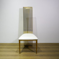 Chaise de bar de luxe en gros avec cadre en acier inoxydable doré, dossier rayé vertical moderne, portable, pour appartement, mariage, hôtel, salon