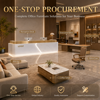 Comptoir de réception d'entreprise avec profil avant arrondi, surface décorative et plan de travail spacieux