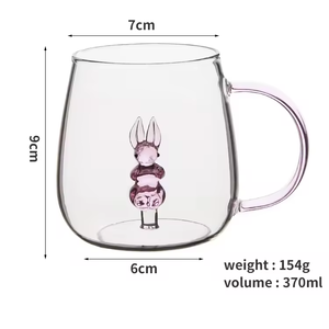 El Yapımı Renkli Saplı Karikatür Cam Kupa İçinde 3D Figürlü Sevimli Hayvan Bitki BPA İçermeyen Borosilikat Bardak Hediyelik - Product Image 5