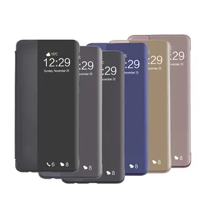 Ultra ince otomatik uyku Wake deri Flip akıllı görünüm penceresi cep telefonu kılıfı açılır deri kılıf için Huawei P20