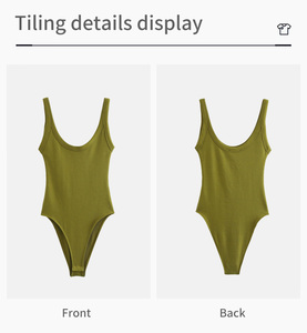 Combinaison moulante côtelée sans manches respirante et décontractée pour femme, motif uni, coupe ajustée, vente en gros sur mesure - Product Image 2