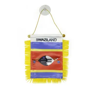 Custom Swaziland Satijn Wimpel Vlag Auto Mini Vlag Banner Met Gele Kwastjes