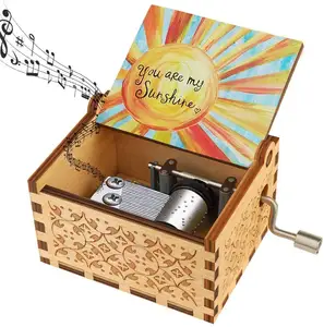 Top música artesanal brilhante artesanato clássico gravado caixa musical personalizado música de madeira