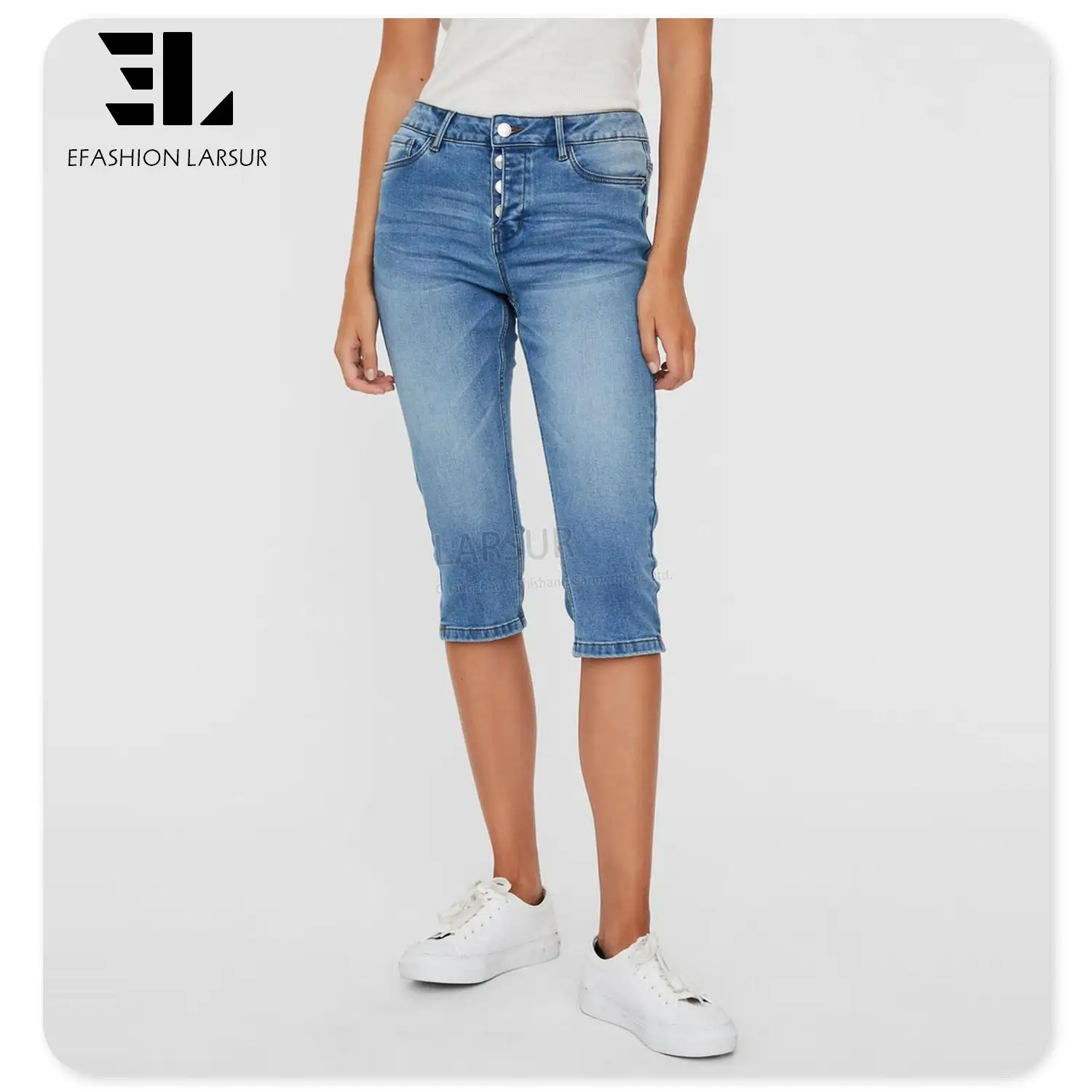 LARSUR Xintang Guangzhou Jeans Jeans Fabrik Hersteller benutzer definierte knielange Skinny Slim Fit Jeans für Damen Damen Jeans hosen