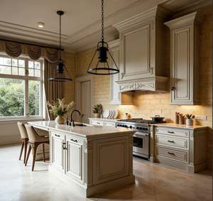 Armoire de cuisine avec compartiments de rangement cachés, armoire de cuisine, portes en bois massif, charnières à fermeture douce, ensemble d'armoires de cuisine en bois - Product Image 5