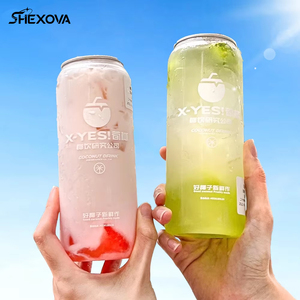 Botol Minuman Kustom Logo Kaleng PET Kue Es Krim Kaleng Plastik PET Dengan Tutup Kaleng Minuman Soda PET Transparan - Product Image 1