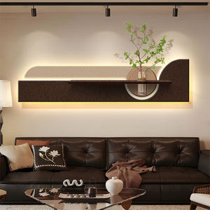 Peinture murale LED 3D en grès avec vase suspendu et plante verte simulée pour décoration de fond de canapé - Product Image 4