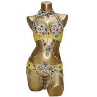 Costume de danse de salon pour femmes avec perles et cristaux, ensemble de 3 pièces (barre + ceinture + collier), bikini sexy et scintillant pour performance