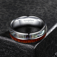 Poya — bague en carbure de tungstène, couleur naturelle, coquille d'abalone, bois de chêne hawaïen,
