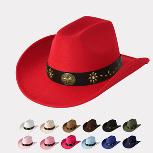 Sombreros Fedora de <span class=keywords><strong>Jazz</strong></span> al por Mayor con Banda de Cuero, Color Sólido, Fieltro de Lana Pura, Ajustables, Unisex, para las Cuatro Estaciones, Estilo Casual Occidental para Exteriores - Product Image 1