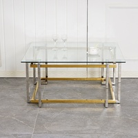 Meuble haut de gamme de luxe en métal doré et argenté, table à café et à thé