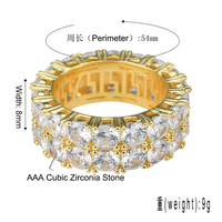 Bague double rangée en zircon micro-infusé pour hommes à la mode européenne et américaine Style hip-hop Accessoires transfrontaliers Bijoux en laiton de marque