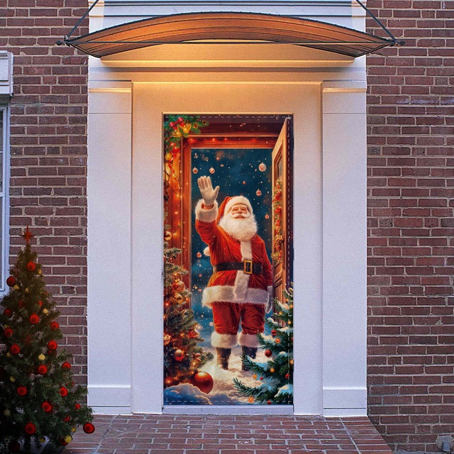 Santa Claus Christmas Door Cover Decoration Xmas Hanging Banner Backdrop Festive Door Hanging Christmas Decorations
