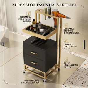 Carrito de Salón de Belleza de Lujo con Cajones, Chapado en Oro, Carrito Rodante Profesional para Peluquería, Mueble de Almacenamiento Moderno para Estilistas - Product Image 1