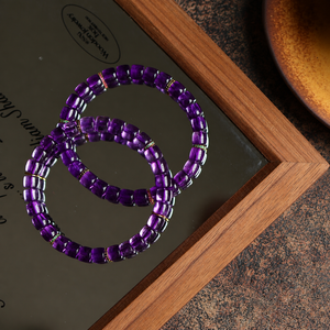 Pulsera Elástica de Amatista Brasileña Natural con Cuentas de Corte Recto y Dije Decorativo para Mujer, Venta al por Mayor de Joyería - Product Image 4