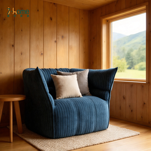 Fauteuil individuel compressé en velours côtelé, design asymétrique, pour appartement moderne, salon et chambre - Product Image 3