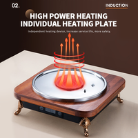 Chauffe-Plat Électrique Rond 32cm 36cm à Commande Tactile avec Couvercle en Verre et Base en Bois pour Buffet, Hôtellerie ou Traiteur