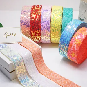 38mm Sequin Ribbon Organza Flowers Plum Blossom DIY Crafts Headdress Bow Material Gift Wrapping Party Decor