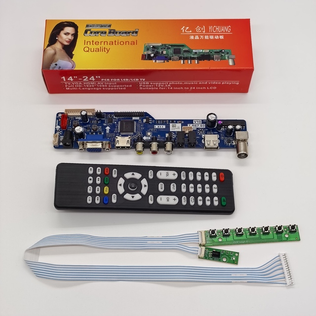 T.R67.03 V10 Universal LCD TV Board with Screen Power Supply Voltage 3.3V 5V or 12V Optional Remote to Switch Screen Resolution