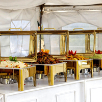 Plat de service en verre doré de luxe 9L, chauffe-plats pour buffet, équipement de restauration pour hôtels et restaurants, chauffage au carburant en acier inoxydable