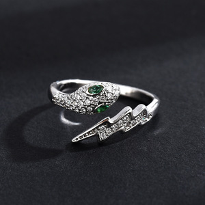 Lightning Serpent Ring Micro Pave Diamond Animal Zodiac Open Band Unisex Jewelry Gift - Product Image 2