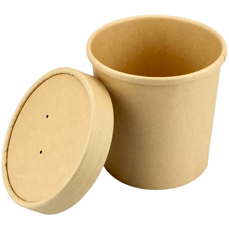 Eco-friendly Disposable Kraft Paper Bowls Cups Plates Trays Lids Food Grade Waterproof Oil Proof for Bread Pizza Hamburger Salad