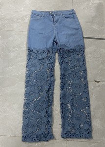 Jean large décontracté pour femme, style léger en dentelle, non premium, avec empiècements et découpes, tendance - Product Image 5