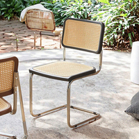 Fauteuil d'appoint en rotin de style chinois avec pieds en métal, chaise de salle à manger pour chambre et salon, mobilier moderne et durable