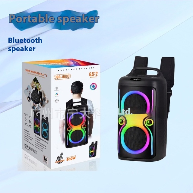 Ningda JBR-6603 Audio  Backpack Speaker Dual 6.5 Inch 40W High Power Wireless RGB LED Lighting LED Factory Wholesale