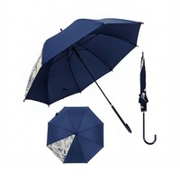 Parapluie Droit Publicitaire de Luxe à Ouverture Automatique Légère, Revêtement PU, Poignée en J, Marque Exécutive, Idéal Voyage