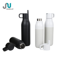 Bouteille isotherme à double paroi avec bouton-poussoir et poignée de transport, 500-740 ml, étanche, anti-poussière, en acier inoxydable, pour les déplacements en extérieur