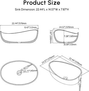 Vasque à poser en résine de pierre de 22,44 pouces, blanc mat, pour rénovation de salle de bain, usage domestique et hôtelier - Product Image 2