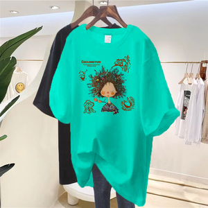 Women's Oversized Cotton T-Shirt with Cartoon Ethnic Print | Loose Fit Casual <strong>Top</strong> for Summer |Soft Cotton Loose Fit Tee for - Product Image 3