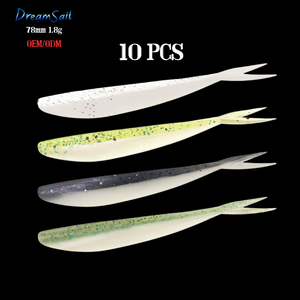 Leurre de pêche souple en silicone 78 mm 1,8 g, type Jerk Shad à queue fourchue, Swimbait de finesse pour <span class=keywords><strong>drop</strong></span> <span class=keywords><strong>shot</strong></span>, avec paillettes réfléchissantes pour achigan et <span class=keywords><strong>truite</strong></span> - Product Image 1