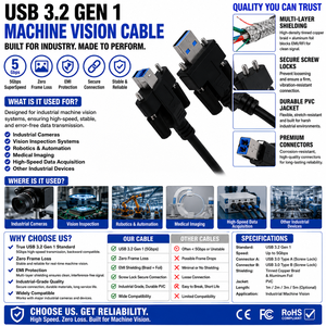 Cable Industrial USB 3.0 LUNG KAY con Doble Bloqueo de Tornillo, 5Gbps de Alta Velocidad de Datos para Cámara de Visión Artificial, Escáner, Servidor y Almacenamiento - Product Image 3