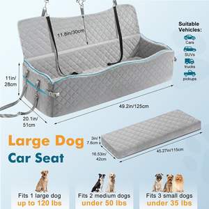 Cama elevadora grande para asiento de coche de perro de 120 libras con cojín grueso correas de seguridad lavables desmontables patrón sólido cama de coche para mascotas asiento trasero - Product Image 2
