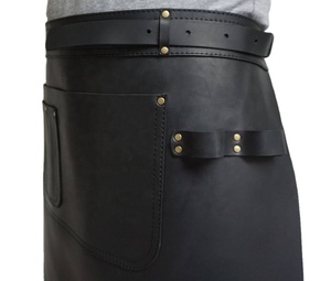 Tabliers de serveur en cuir noir et tabliers de taille résistants à l'huile faits de poches en cuir de haute qualité tablier de styliste de chef de travail - Product Image 2