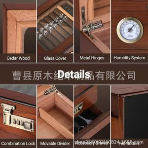 Humidor de Cigarros de Madera Transparente con Tapa Abatible, Doble Capa, Madera Sólida, Resistente a la Humedad, con Cortador, Forma Rectangular - Product Image 2