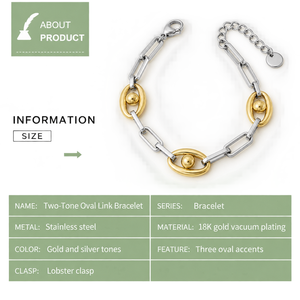 Pulsera de Cadena de Bolas de Acero Inoxidable Chapada en Oro de Dos Tonos para Mujer, Joyería de Moda - Product Image 2