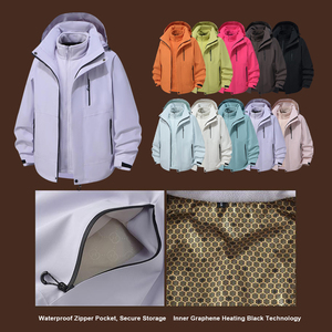 Removable Fleece Liner 3 In 1 Outdoor Windbreaker Graphene <b>Heating</b> Hiking <b>Jacket</b> With Custom Logo - Product Image 2