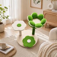 Arbre à chat multi-niveaux en forme de fleur, robuste et écologique, avec poteaux à gratter en sisal et structure en velours, emballage en carton