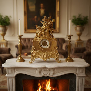 Horloge à mélodie de style antique europé<span class=keywords><strong>en</strong></span> Rococo <span class=keywords><strong>en</strong></span> <span class=keywords><strong>laiton</strong></span> <span class=keywords><strong>doré</strong></span>, avec sculpture de couple courant, pour cheminée - Product Image 3