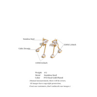 Boucles d'oreilles pendantes JINYOU 8015 tendance en acier inoxydable plaqué or PVD, cœur en zircon cubique, double chaîne, forme goutte d'eau