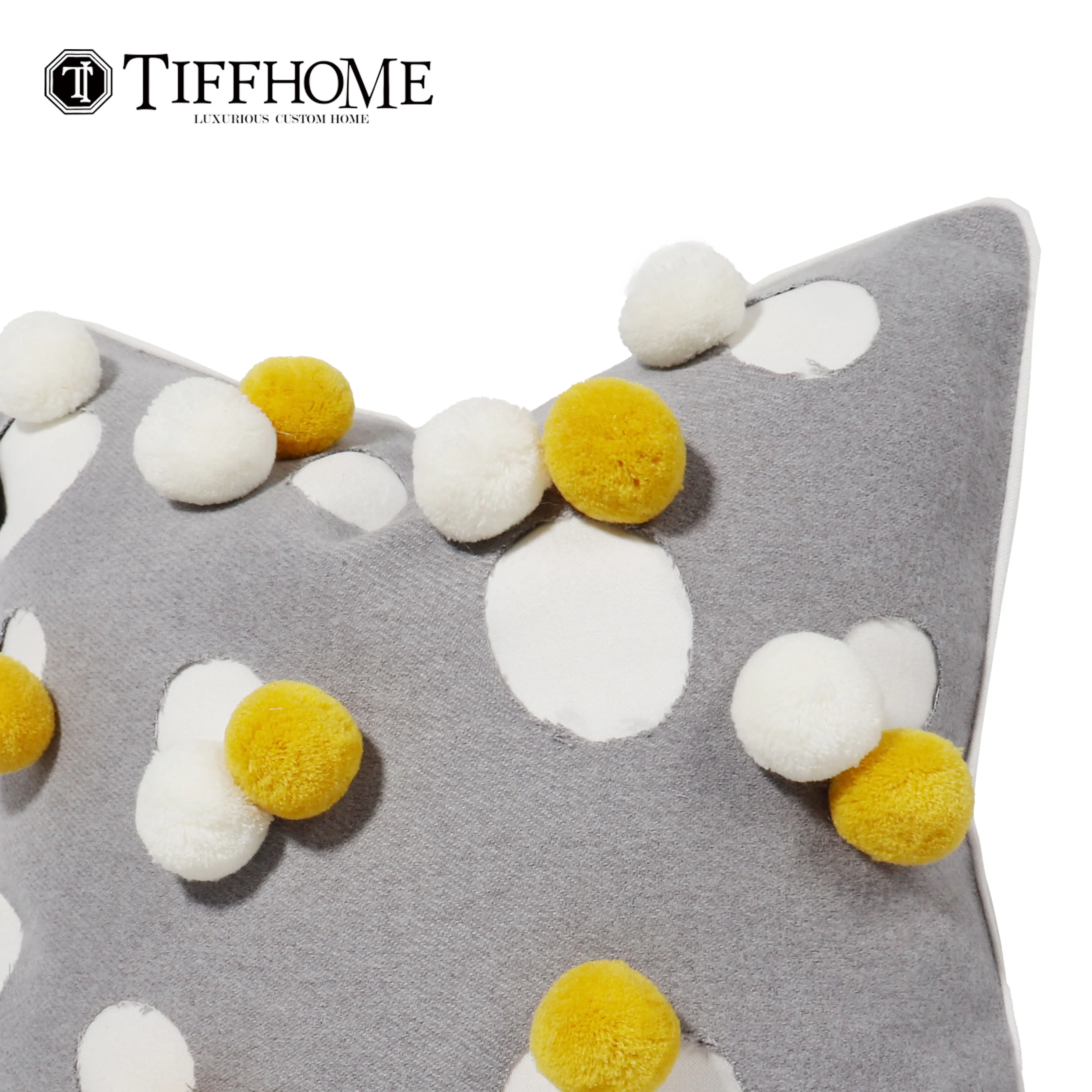Tiff Home Brand New Product 45*45cm Removable Cover Grey Lovely Hairball Throw Pillow For Car Seat Living Room Sofa