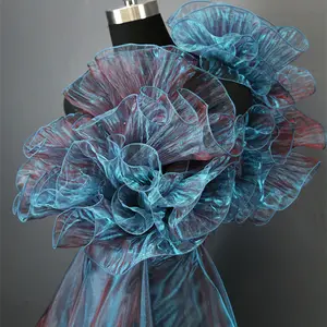 彩虹色褶边织物褶褶边蕾丝装饰欧根纱聚拢蕾丝包边材料，适合设计师缝制